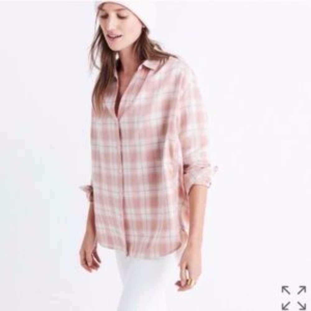 Madewell Pink Plaid Button Down Top